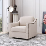 ZNTS 360 Degree Swivel Armchair Cotton linen skin-friendly fabric Ergonomic design Brass nail decorative W2113127539