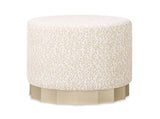 Hampton 18" Round Upholstered Ottoman with Scalloped Base, Speckled Egg Beige Chenille B2719P245958