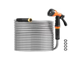 75 ft Metal Garden Hose, Durable Stainless Steel Water Hose with 10-Function Spray Nozzle, Flexible 93203159