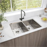 ZNTS 32" L X 19" W Undermount Double Bowl 16 Gauge 304 Stainless Steel Kitchen Sink W1225P266037