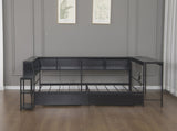 Corner Bed Frame Full Size with Bookcase and 2 Underbed Storage Drawers, Modern Twin Bed with LED W1670P357171