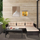 3 Piece Outdoor PE Rattan Furniture Set, Patio Black Wicker Conversation Loveseat Sofa Sectional 41175720
