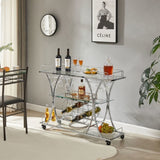 ZNTS Electroplated Glass Bar Cart, With Wine Rack And Glass Holder, For Kitchen, Serving, Hotel Silver 50720217