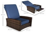 Outsunny Reclining Rattan 360&deg Swivel Chair Cushioned Recliner, Dark Blue W2225P485593