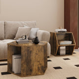 47.24'' Hexagonal Coffee Table Side Table Nightstand Antique Wood 2PCS W757P164921