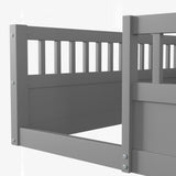 ZNTS Full Floor Bed Frame with Fence, Wood Kids Floor Beds Frame for Bedroom Playroom,Gray W2593P164751