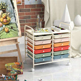12-Drawer Rolling Storage Cart - 2-Row 10-Storey, Multicolor Drawers, 4 Wheels , White 85327613