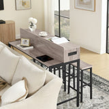 59 inch bar table, dining table, sofa table with power socket and LED light, 3 saddle stools, 09295421