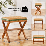 Ottoman Footstool Natural Seagrass Footrest Pouf Ottomans with X Wooden Legs Rectangular Hand 34645440