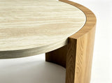 48.42 inch Oval Coffee Table, Modern Coffee Table with Faux Wood Curved MDF Legs, Faux Travertine W5230P567208