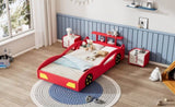 ZNTS Wooden Race Car Bed,Car-Shaped Platform Twin Bed with Wheels For Teens,Red & Yellow WF310553AAJ