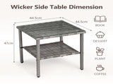 Square double layer glass tabletop gray gradient rattan side table 70224079