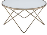 1pc Coffee Table Champagne Finish Frame Round Frosted Glass Top Mid-Century Modern Design Living B2741P332646