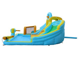 Inflatable castle for children with inflator 450W, slide, jump area, climbing wall, 395 x 350 x 260 48941692