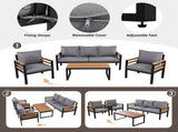 GO 4-Piece Outdoor Furniture Sofa Set for 5 People Acacia Wood Armrests, Patio Conversation Set 85693369