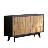 Modern Wooden 4-Door Storage Cabinet with Textured Geometric Design - Natural Wood Door W2729P198997