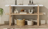 TREXM Retro Elegant Console Table with Marble-Effect Top and Versatile Storage Solutions for N715P196906D