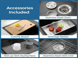 Stainless Steel Kitchen Sink, 36x22 Single Bowl, Overmount Handmade Sink in Black, with Cutting 80406989