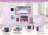 Interactive Kids Play Kitchen with Ice Maker & Chalkboard, Corner Design Pretend Cooking Set with 58335209