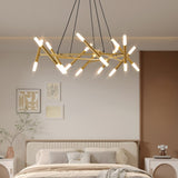 Golden Modern Chandelier Light Fixture, Branch Design with Frosted Tubes, Black Cords, Adjustable W1340P233169
