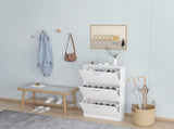 Shoe Cabinet for Entryway, White Narrow Shoe Storage Cabinet Flip Down Shoe Rack Wood 3 Tier Shoe 28686359