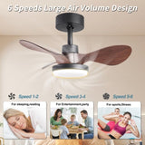 24" Black small Ceiling Fan with Light remote control ,Modern Low Profile Ceiling Fan, 6-Speeds W2352P224344