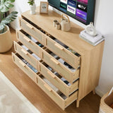 Bedroom dresser, 8 Double Dresser with rattan drawers, wood chest of drawers for kids living W1162P190402