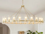 61.4' Gold Wagon Wheel Chandelier With 24 Lights Kit , Pendant Light with Seeded Glass W5008P543993