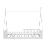 Twin Size Wood House Bed with Fence, White 28986741