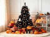 4.5 FT Pre-Lit Black Halloween Tree with 65 Ghost Cold White Lights & 65 Pumpkin Orange Lights, 04349975