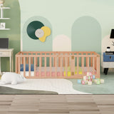 Twin Size Wood Floor Bed Frame with Fence and Door, Natural WF299299AAM