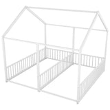 Metal Twin Size House Platform Beds, Two Shared Beds, White MF307505AAK