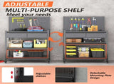 Workbench with Pegboard & Drawer, Adjustable Shelving Work Table, Mobile Workstation with Lockable 02337623