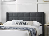 Elegant Modern Charcoal Brushed Linen 1pc Queen Size Bed Upholstered Box Design Headboard Bedframe B011P238937