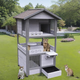 Three Story Outdoor Cat House with Balcony, Large Feral Villa Cat Shelter Weatherproof, 3 Story W1431P284943