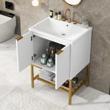 ZNTS 24" Bathroom Vanity with Sink, Bathroom Vanity Cabinet with Two Doors and Gold Metal Frame, Open WF306257AAK