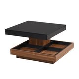 ON-TREND Modern Square 360&degRotating Coffee Table with Three Detachable Tray, 2-Tier Farmhouse Wood N721P191981B