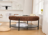30.9"Wide Upholstered Round Ottoman Coffee Table Foot Rest with Black Metal Legs, Footstool with 28400510