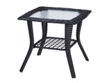 Outdoor Wicker Side Table, Rattan End Table with Glass Top, Patio Coffee Bistro Table for Indoor 93086851