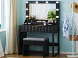 Black particleboard dressing table set with textured melamine veneer features 1 28051576