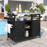 K&K Outdoor Kitchen Island, Rolling Bar Cart & Storage Cabinet, Farmhouse Solid Wood Outdoor Grill N707P235043B