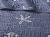 4 Piece Cotton Reversible Embroidered Quilt Set with Throw Pillow Navy Full/Queen B03595792