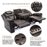 Home Theater Seating Manual Recliner Chair with Center Console and LED Light Strip for Living Room, WF310727AAD