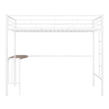 ZNTS Twin Metal Loft Bed with Desk, Ladder and Guardrails, Loft Bed for Bedroom, White 03733245