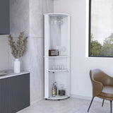 Chicago 75" H Mirrored Corner Bar Cabinet, With Glass Doors, Two Shelves and Stemware B070P210742