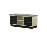 Brett 38.5"W Oak Finish Shoe Cabinet with Sliding Doors, Upholstered Top B061P236761