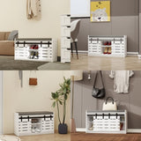 Modern Shoe Storage Bench, 2-Tier Entryway Bench with 2 Sliding Barn Doors & Full Soft Removable W282P224756