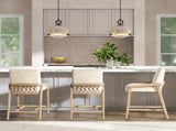 Arizona 25.5" Solid Ash Wood Upholstered Counter Stool with Rope Detail, Crme de la Crme White B2719P238401