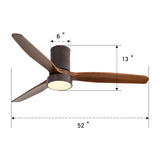 52 Inch Flush Mount Ceiling Fan with LED Light and Remote Control Solid Wood Blades 85783456