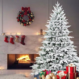 Artificial 6.5ft Flocked Christmas Tree with 2225 PE/PVC mixed Branch Tips, 450L warm white led, 19395814